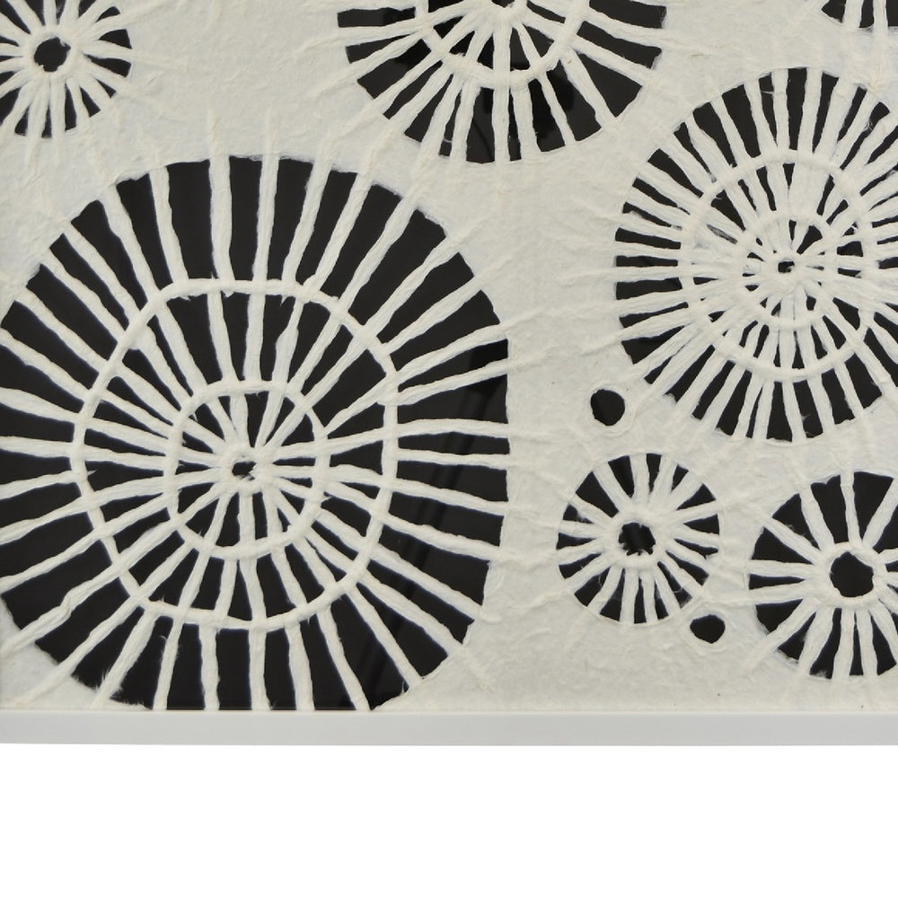 Wren Wall Art with Abstract Patterns | White Frame | Natural Fiber 32"