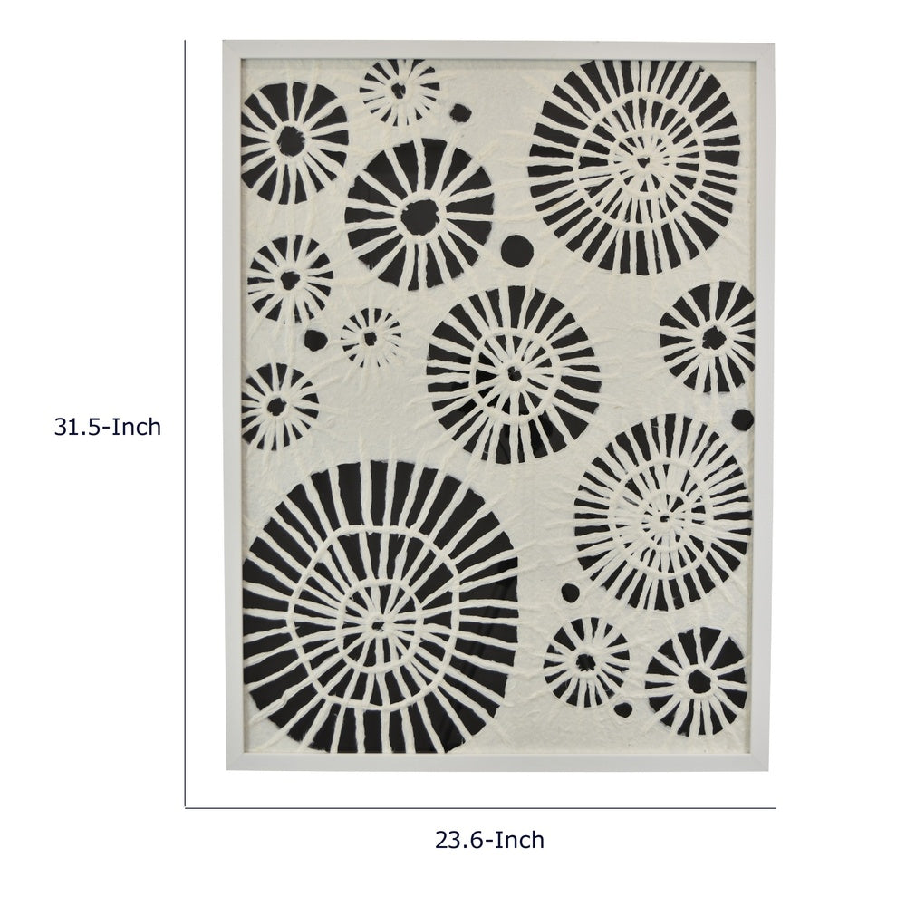 Wren Wall Art with Abstract Patterns | White Frame | Natural Fiber 32"