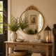 Drek Traditional Round Wall Mirror with Ornate Crest Top | Gold Metal 24x27