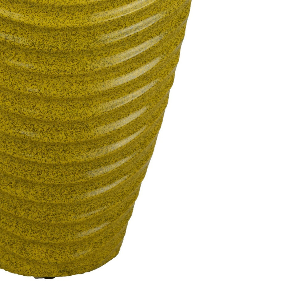 Kathy Decorative Vase with Sculpted Curved Rim | Yellow Ribbed Ceramic 20"