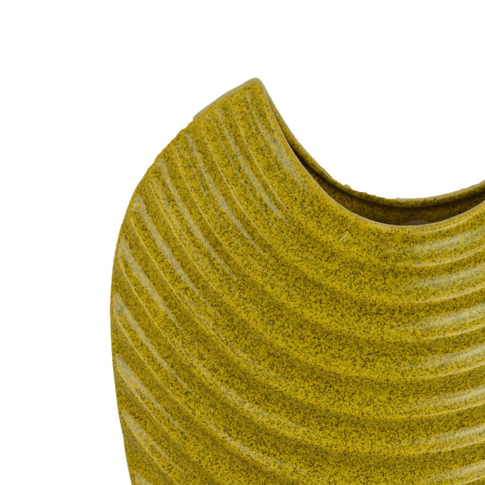 Kathy Decorative Vase with Sculpted Curved Rim | Yellow Ribbed Ceramic 20"