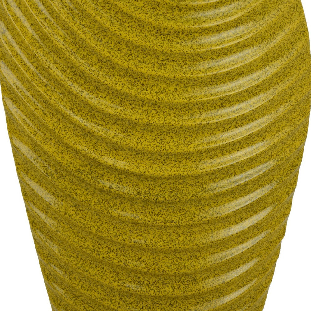 Kathy Decorative Vase with Sculpted Curved Rim | Yellow Ribbed Ceramic 20"