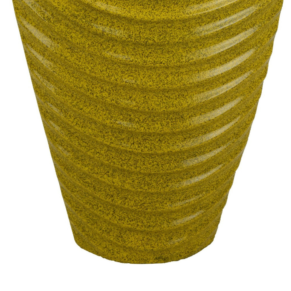 Kathy Decorative Vase with Sculpted Curved Rim | Yellow Ribbed Ceramic 20"