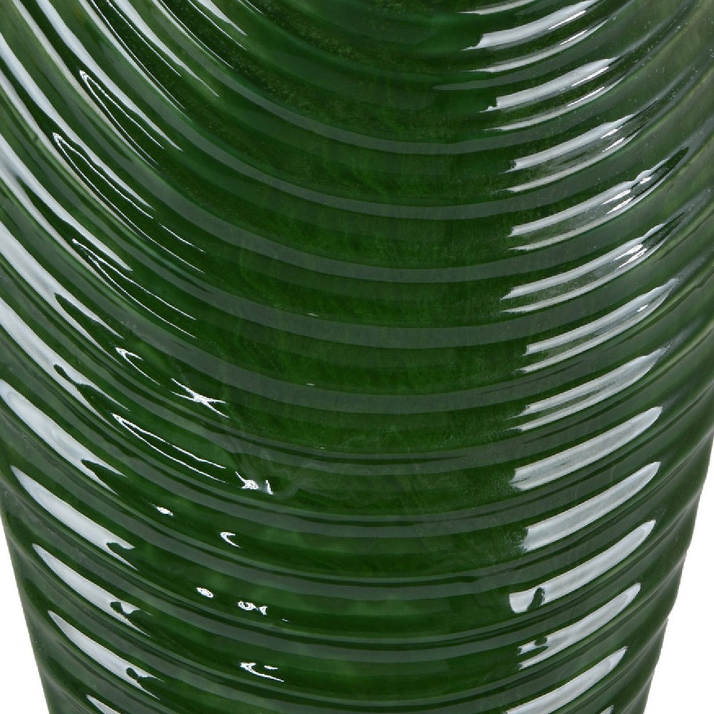 Kathy Decorative Vase with Sculpted Curved Rim | Green Ribbed Ceramic 20"