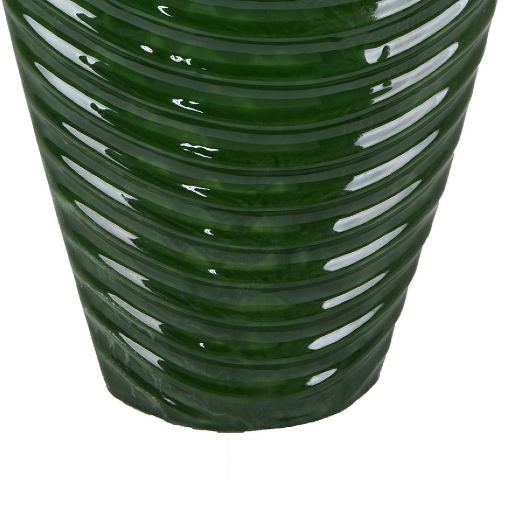 Kathy Decorative Vase with Sculpted Curved Rim | Green Ribbed Ceramic 20"