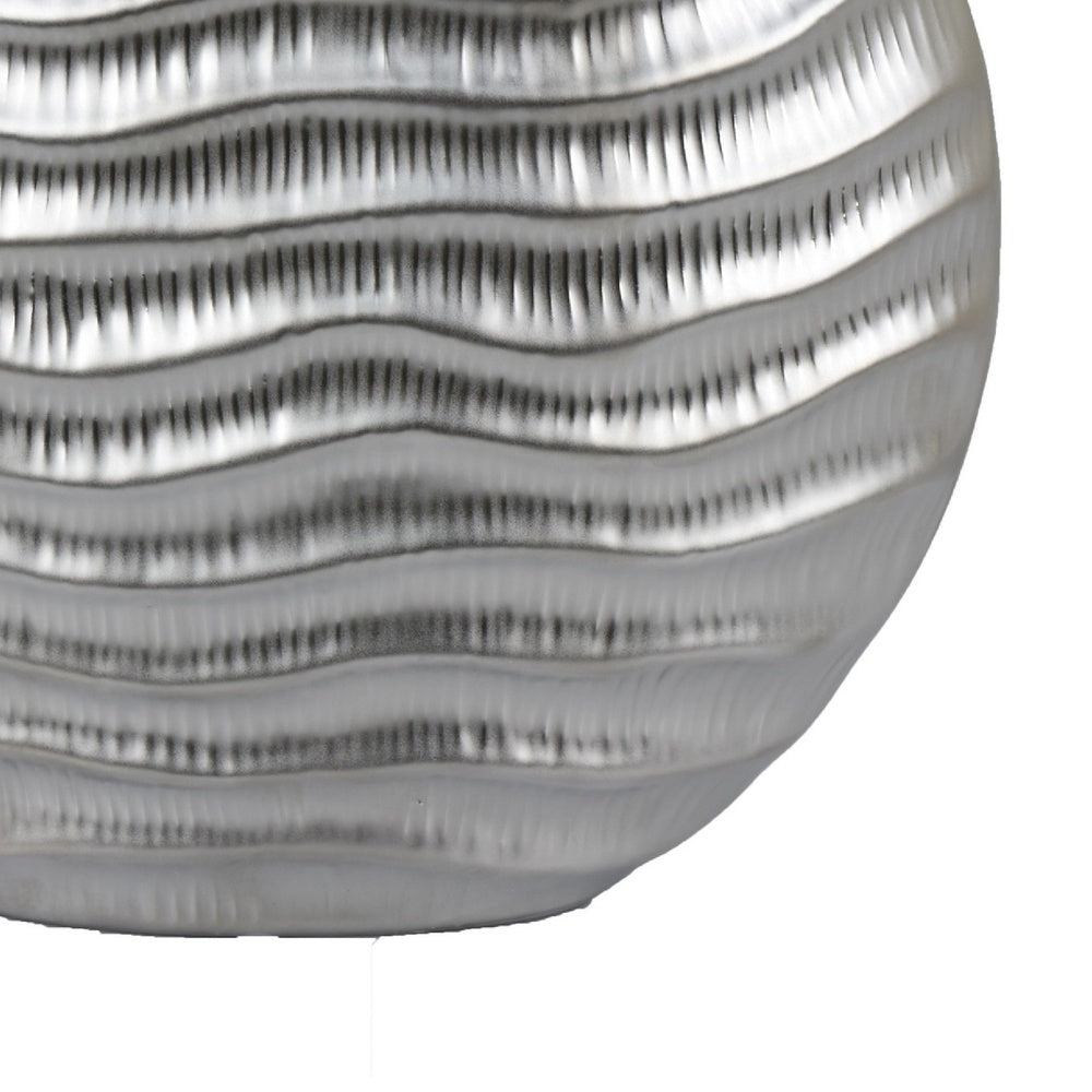 Tyler Round Vase with Textured Wave Pattern Design | Silver Ceramic 14"