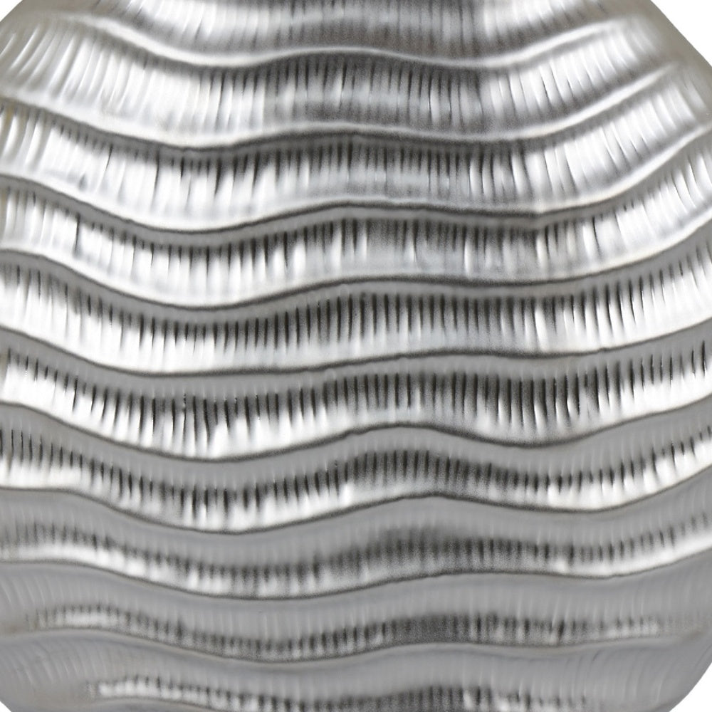 Tyler Round Vase with Textured Wave Pattern Design | Silver Ceramic 14"
