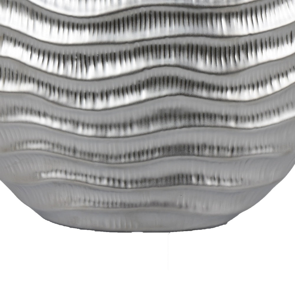Tyler Round Vase with Textured Wave Pattern Design | Silver Ceramic 14"