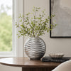 Tyler Round Vase with Textured Wave Pattern Design | Silver Ceramic 14"