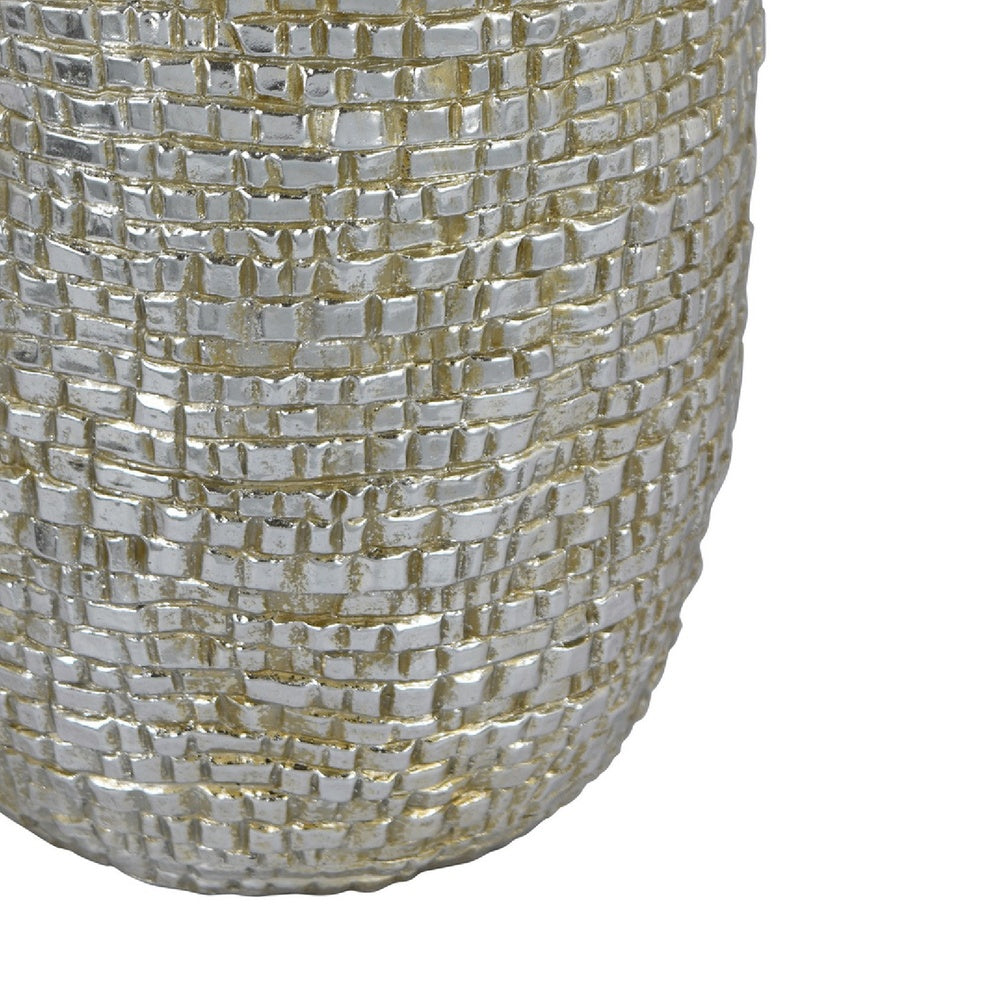 Jenna Decorative Vase with Brick-Like Patterns | Silver Textured Resin