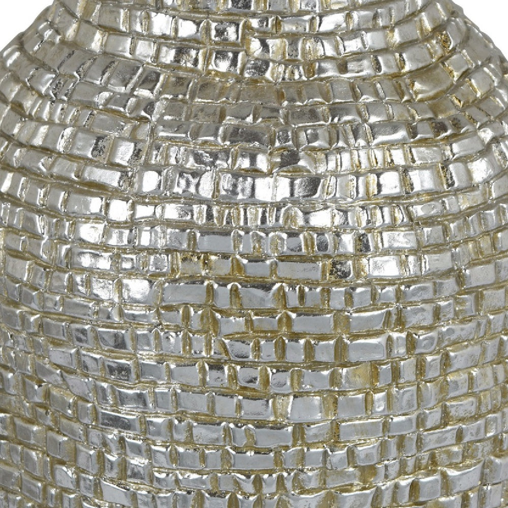 Jenna Decorative Vase with Brick-Like Patterns | Silver Textured Resin