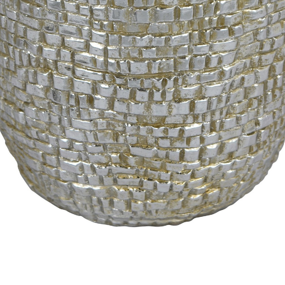 Jenna Decorative Vase with Brick-Like Patterns | Silver Textured Resin