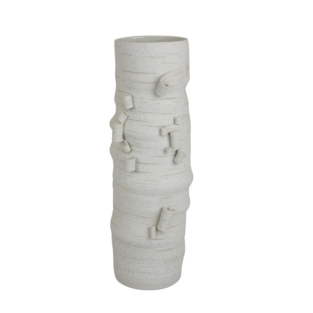Moona Modern Vase with Sculpted Raised Details | White Textured Ceramic