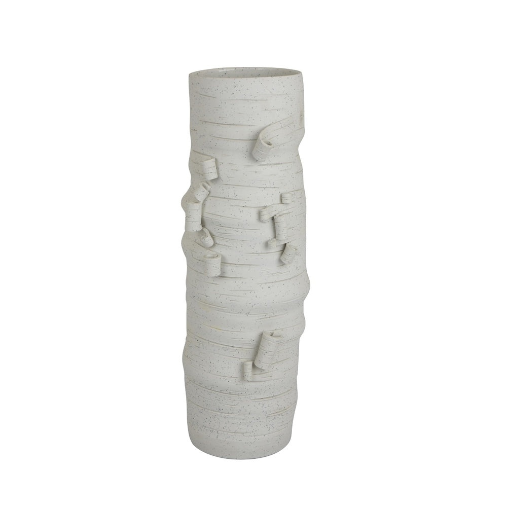 Moona Modern Vase with Sculpted Raised Details | White Textured Ceramic