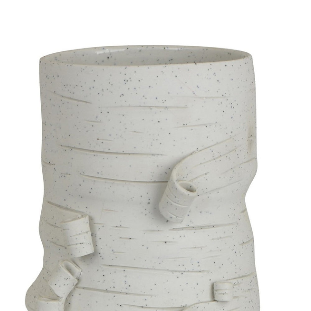 Moona Modern Vase with Sculpted Raised Details | White Textured Ceramic