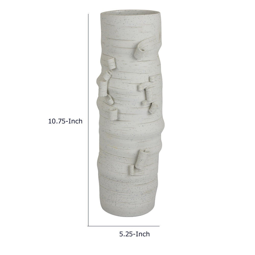 Moona Modern Vase with Sculpted Raised Details | White Textured Ceramic