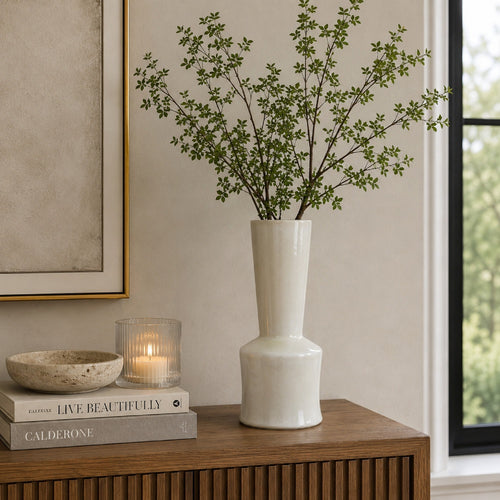 Ginny Decorative Vase with Slender Neck | Glossy White Ceramic 16"