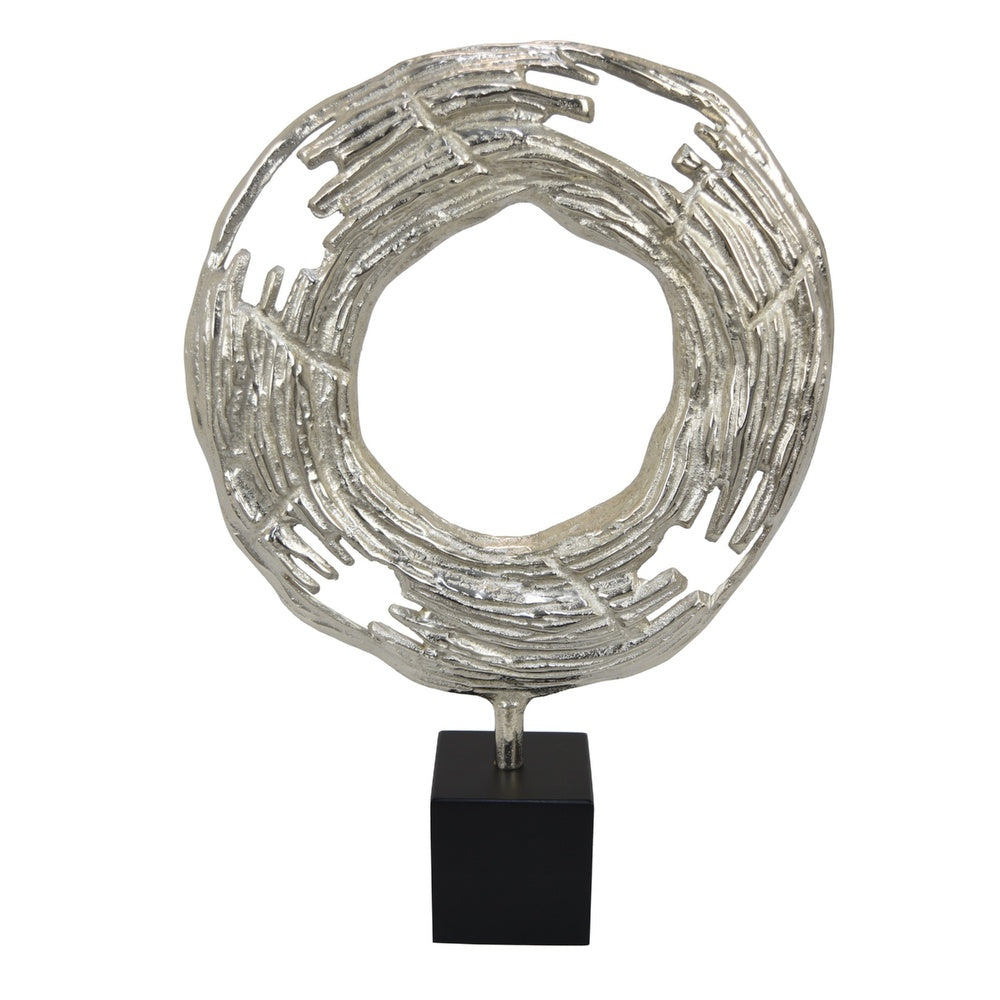 Steve Abstract Ring Sculpture with Black Pedestal St& | Textured Silver