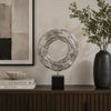 Steve Abstract Ring Sculpture with Black Pedestal St& | Textured Silver