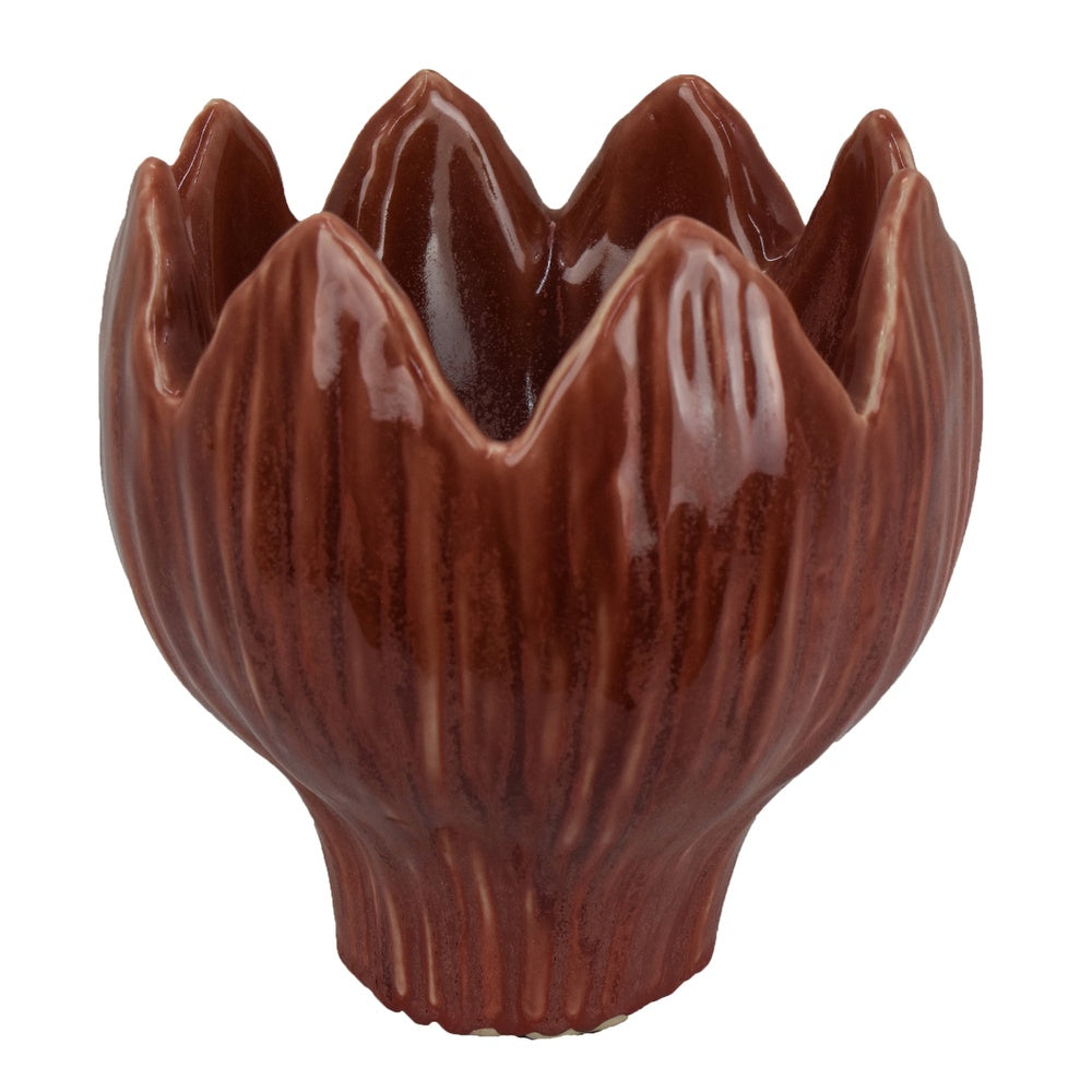 Siena Decorative Planter with Petal Edge Design | Red Ceramic 10"