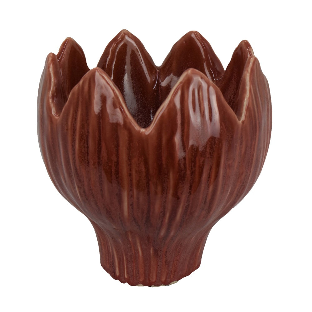 Siena Decorative Planter with Petal Edge Design | Red Ceramic 10"