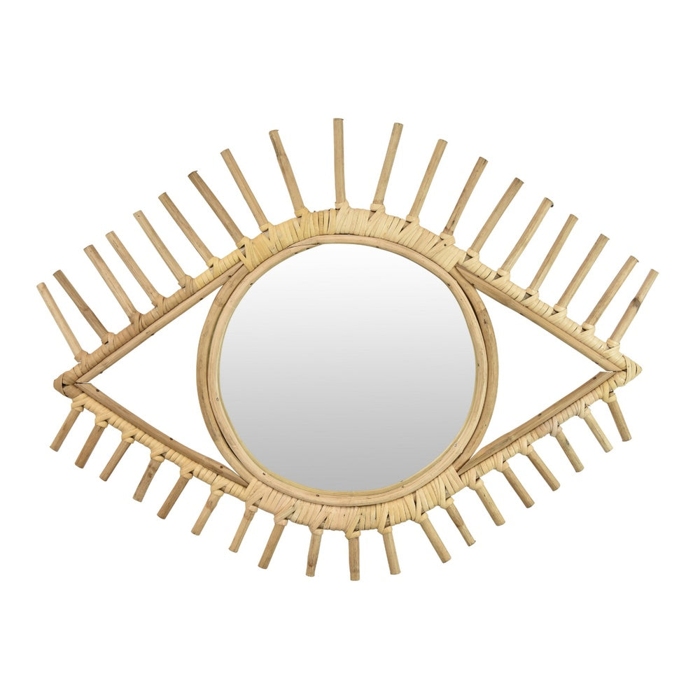 Greta Eye-Shaped Wall-Mounted Mirror | Sunburst Frame | Natural Fiber