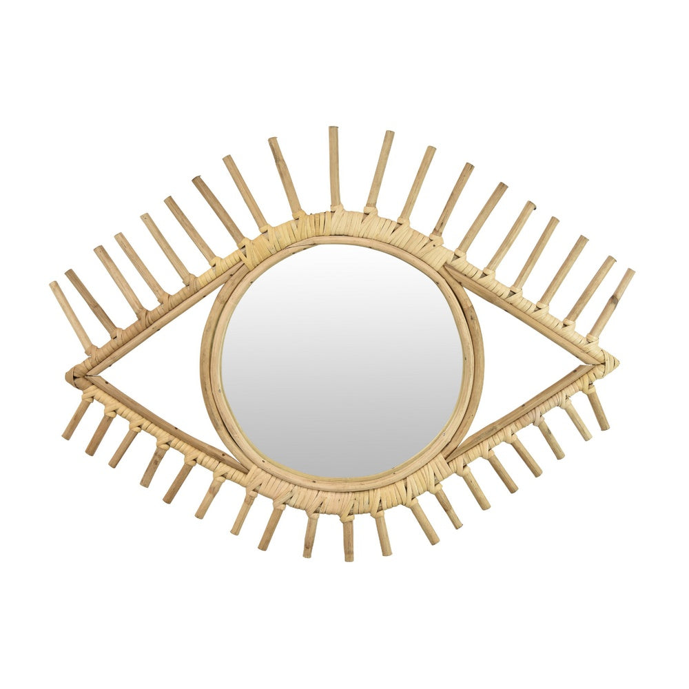Greta Eye-Shaped Wall-Mounted Mirror | Sunburst Frame | Natural Fiber