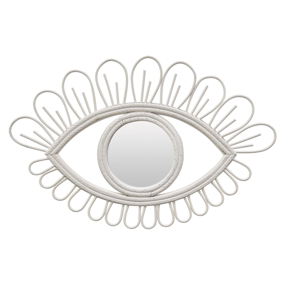 Davie Eye-Shaped Wall Mirror with Loop Details | White Natural Fiber
