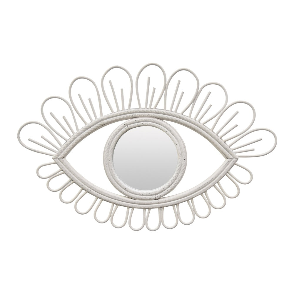 Davie Eye-Shaped Wall Mirror with Loop Details | White Natural Fiber