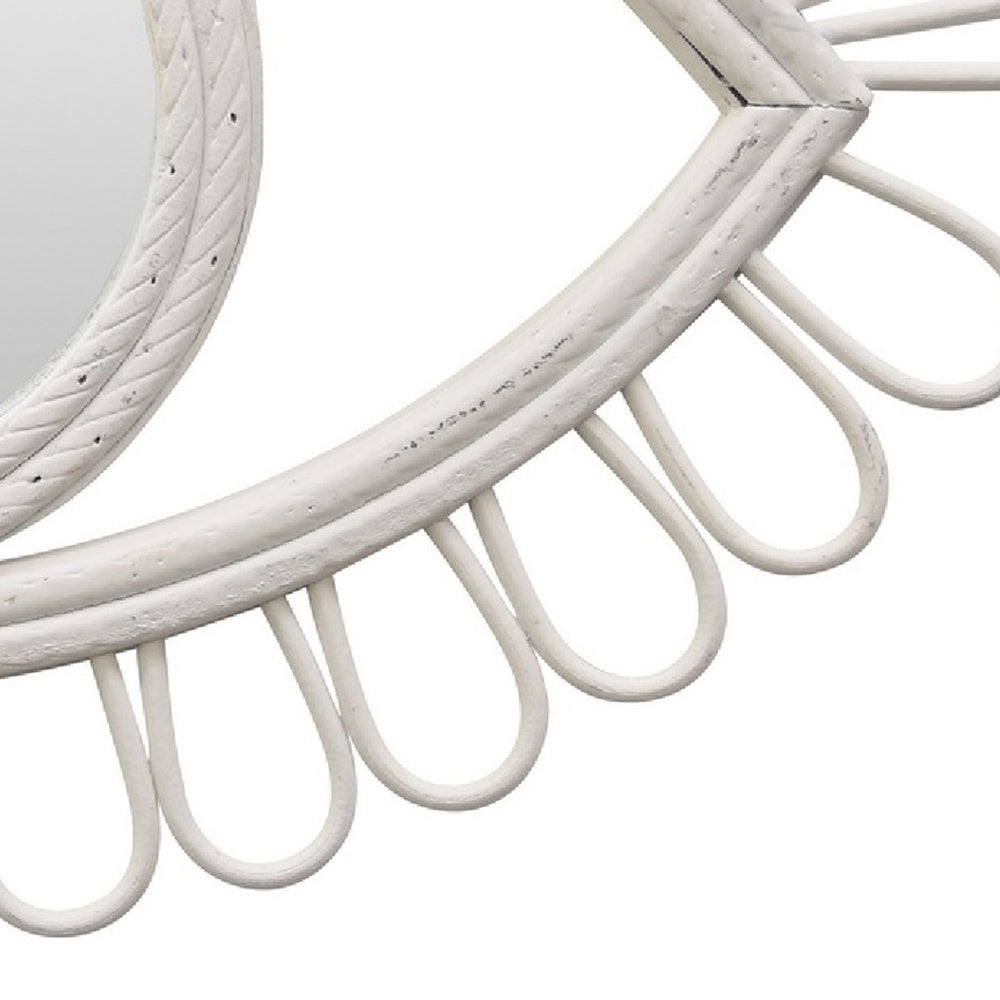 Davie Eye-Shaped Wall Mirror with Loop Details | White Natural Fiber