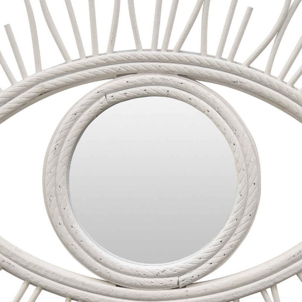 Davie Eye-Shaped Wall Mirror with Loop Details | White Natural Fiber