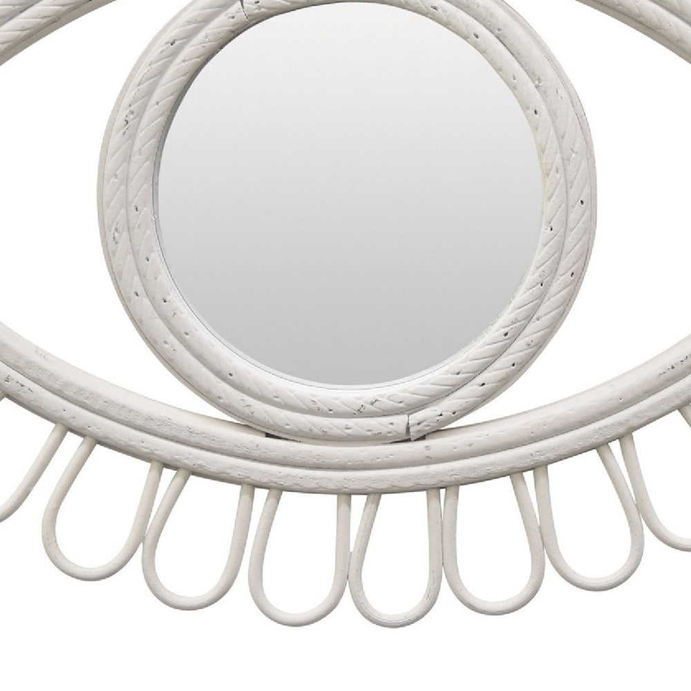 Davie Eye-Shaped Wall Mirror with Loop Details | White Natural Fiber