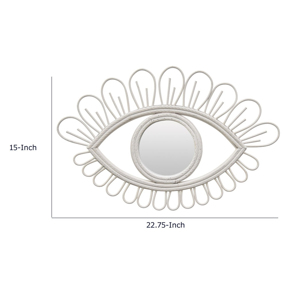 Davie Eye-Shaped Wall Mirror with Loop Details | White Natural Fiber