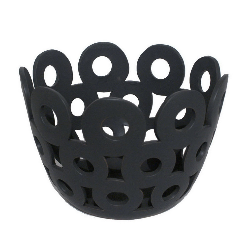 Laura Round Bowl with Circular Cutout Patterns | Black Ceramic 11"