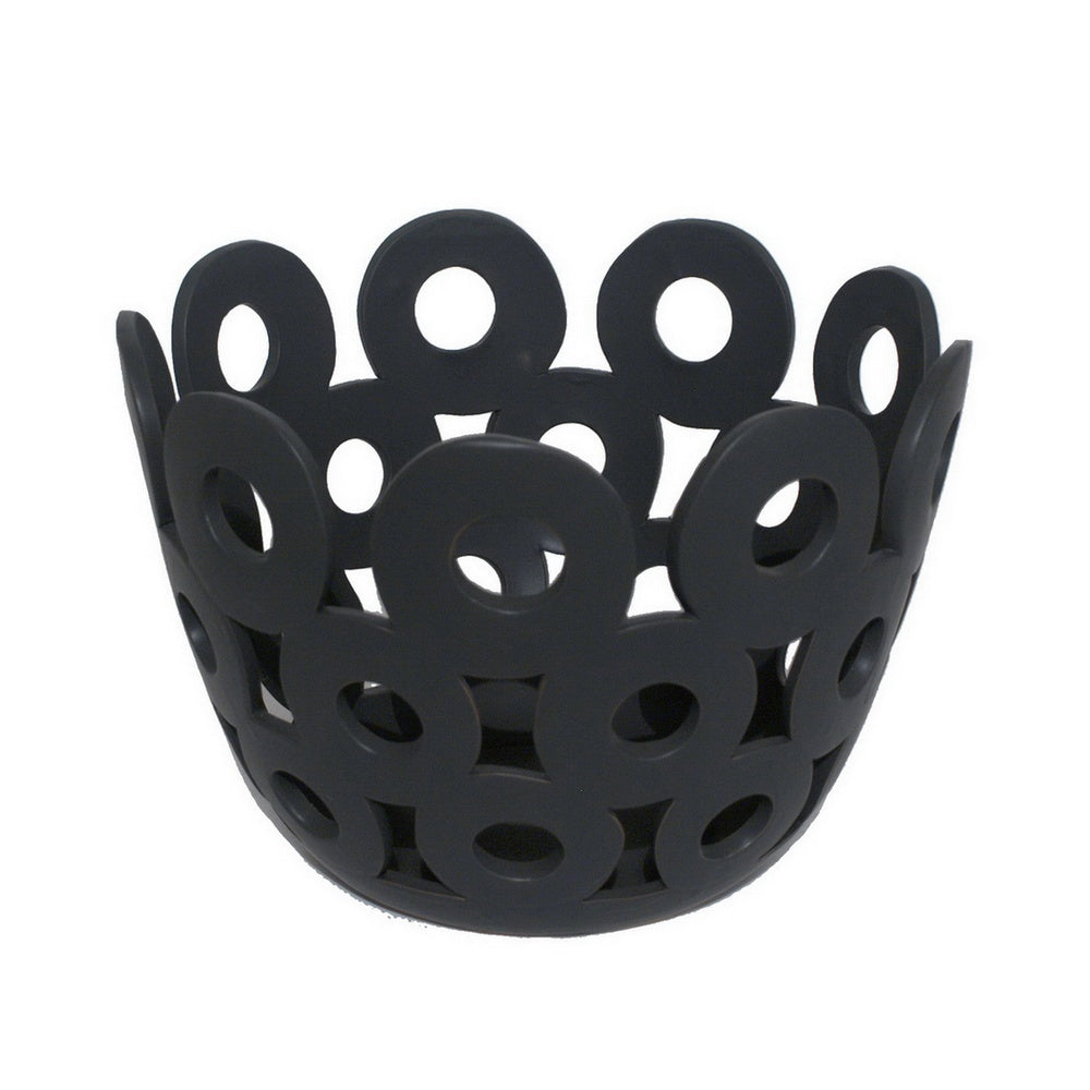Laura Round Bowl with Circular Cutout Patterns | Black Ceramic 11"