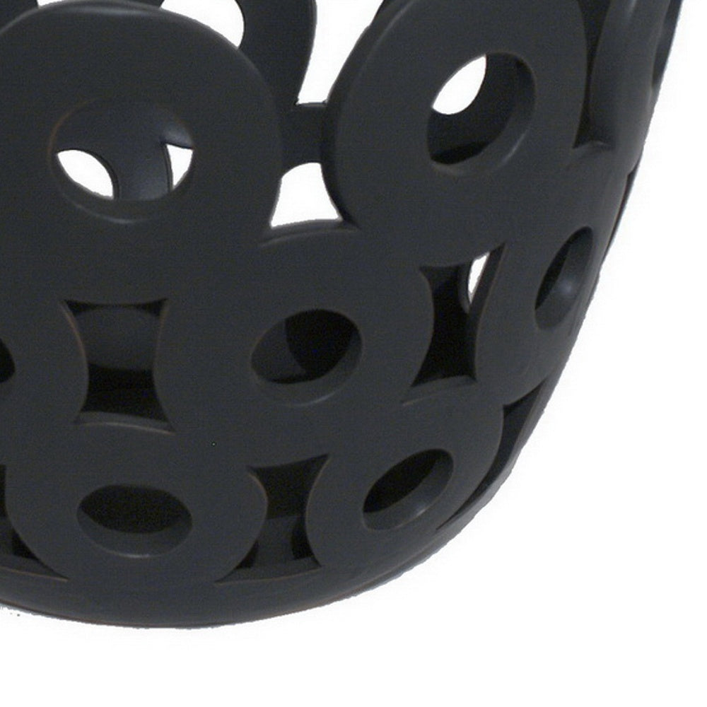 Laura Round Bowl with Circular Cutout Patterns | Black Ceramic 11"