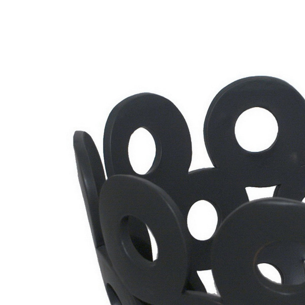 Laura Round Bowl with Circular Cutout Patterns | Black Ceramic 11"