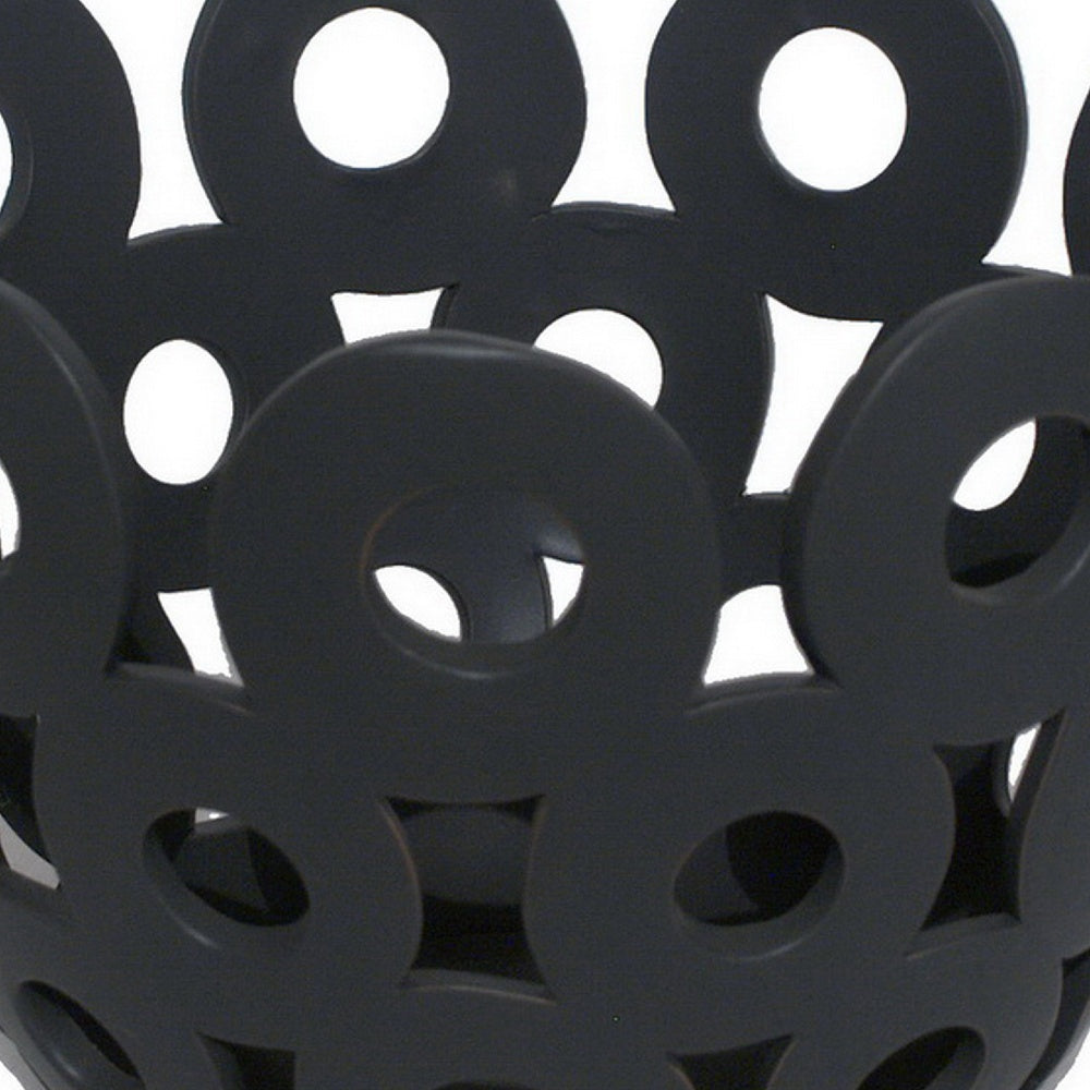 Laura Round Bowl with Circular Cutout Patterns | Black Ceramic 11"
