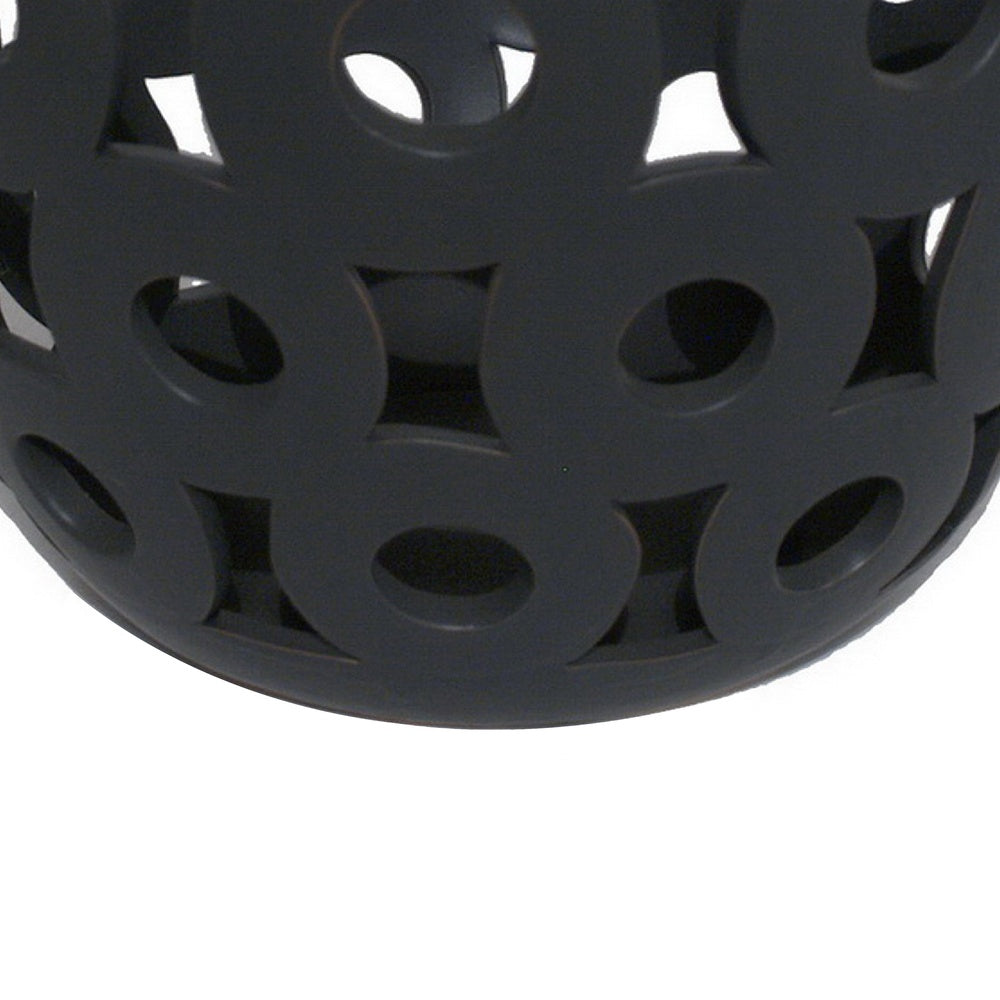 Laura Round Bowl with Circular Cutout Patterns | Black Ceramic 11"