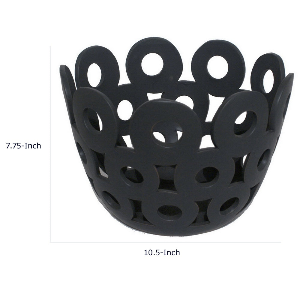 Laura Round Bowl with Circular Cutout Patterns | Black Ceramic 11"