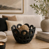Laura Round Bowl with Circular Cutout Patterns | Black Ceramic 11"