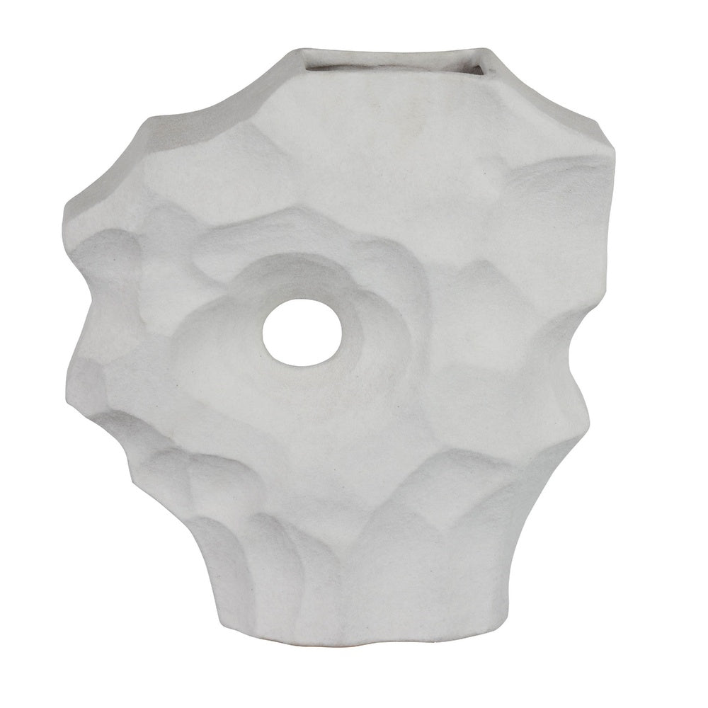 Joel Abstract Sculpted Vase with Textured Organic Form | White Ceramic 15"