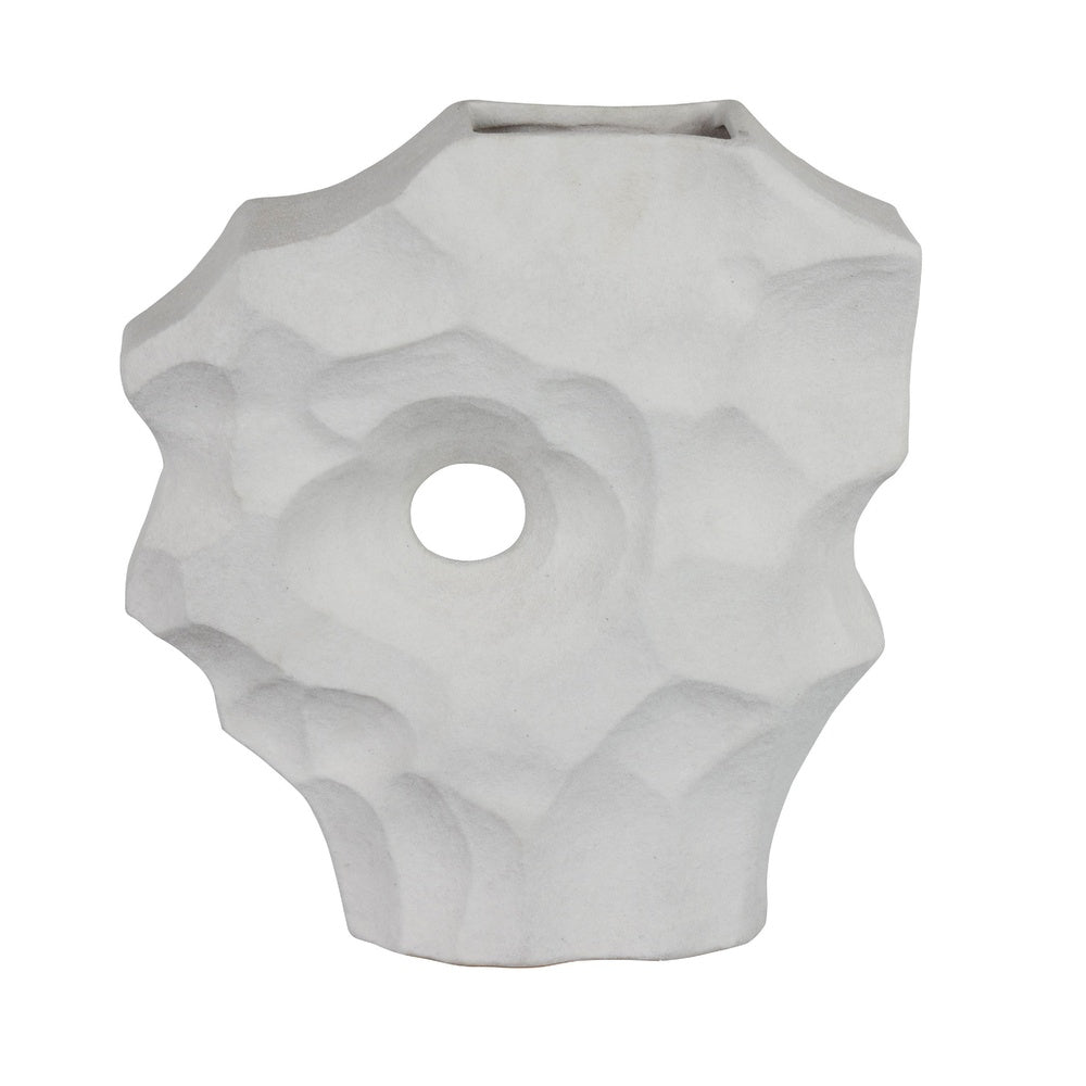 Joel Abstract Sculpted Vase with Textured Organic Form | White Ceramic 15"