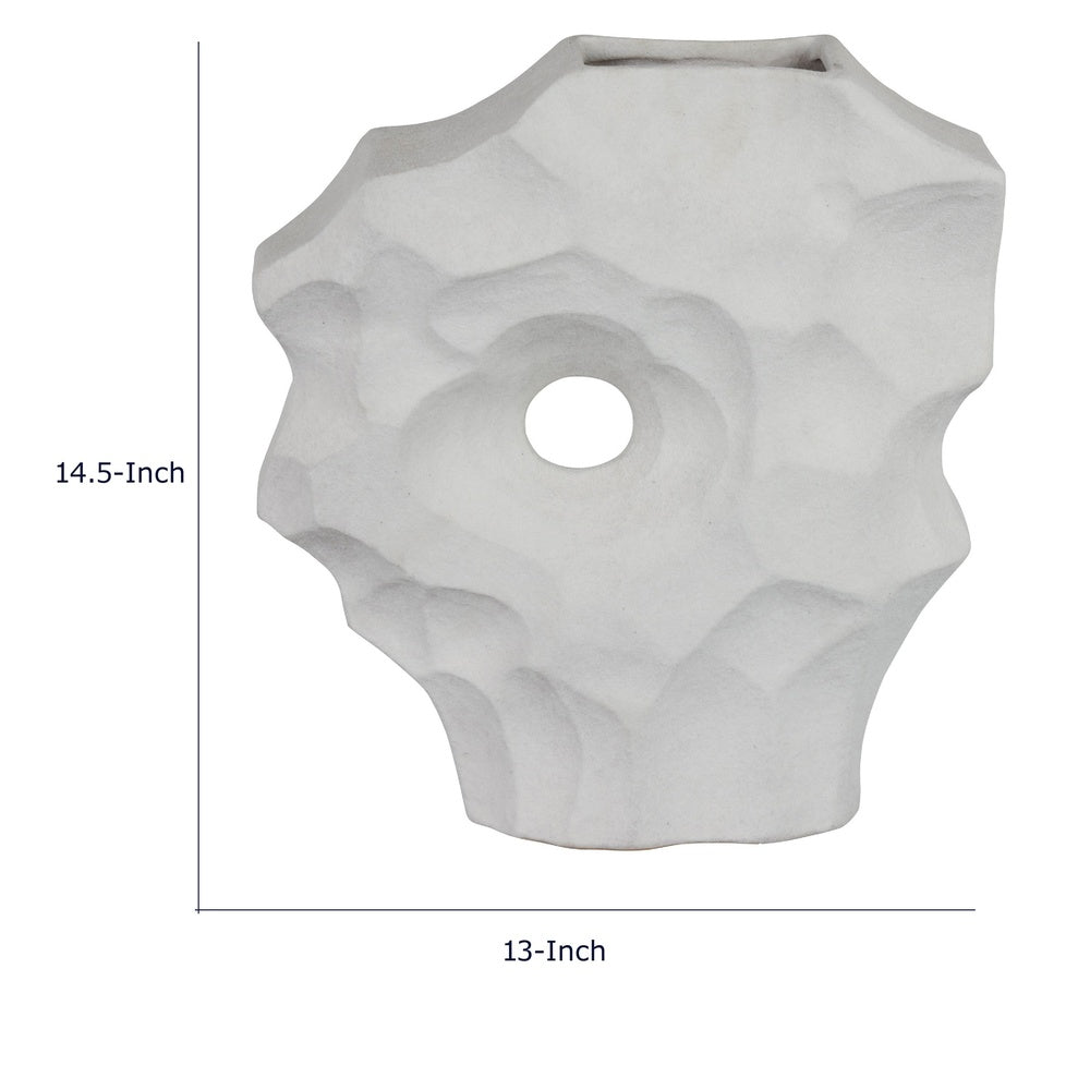 Joel Abstract Sculpted Vase with Textured Organic Form | White Ceramic 15"
