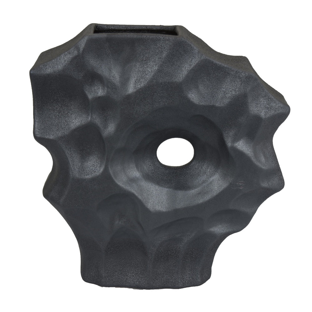 Joel Abstract Sculpted Vase with Textured Organic Form | Black Ceramic 15"