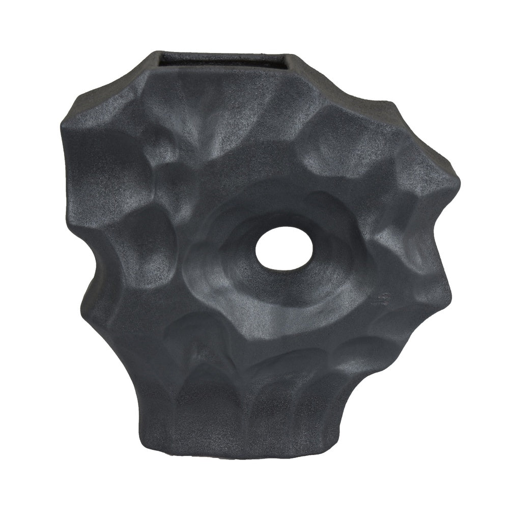 Joel Abstract Sculpted Vase with Textured Organic Form | Black Ceramic 15"
