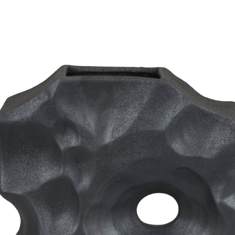 Joel Abstract Sculpted Vase with Textured Organic Form | Black Ceramic 15"