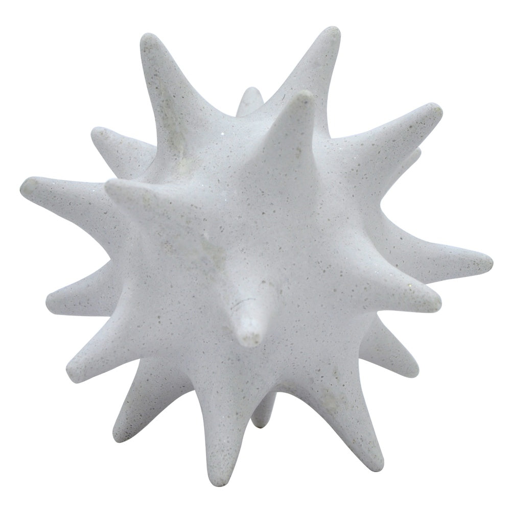 Xyla Decorative Orb with Spiked Starburst Patterns | White Resin 8"