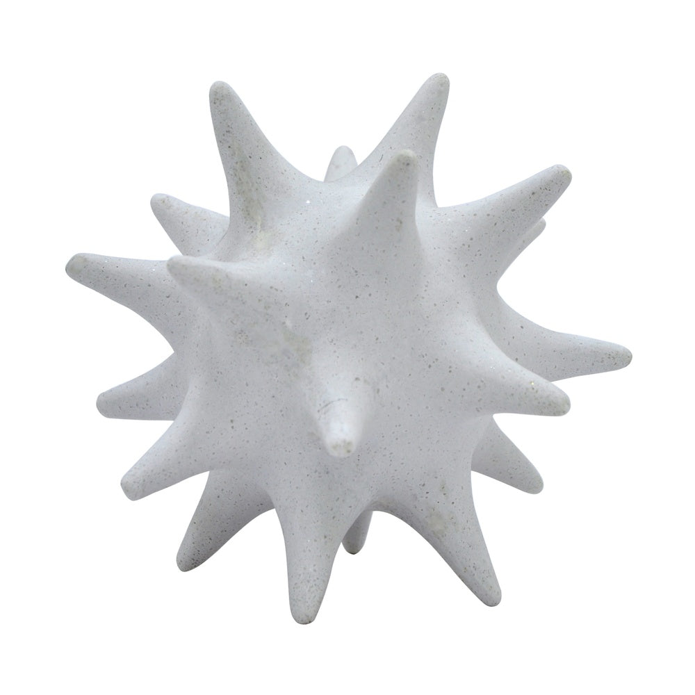 Xyla Decorative Orb with Spiked Starburst Patterns | White Resin 8"