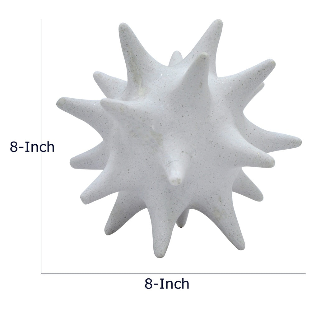 Xyla Decorative Orb with Spiked Starburst Patterns | White Resin 8"